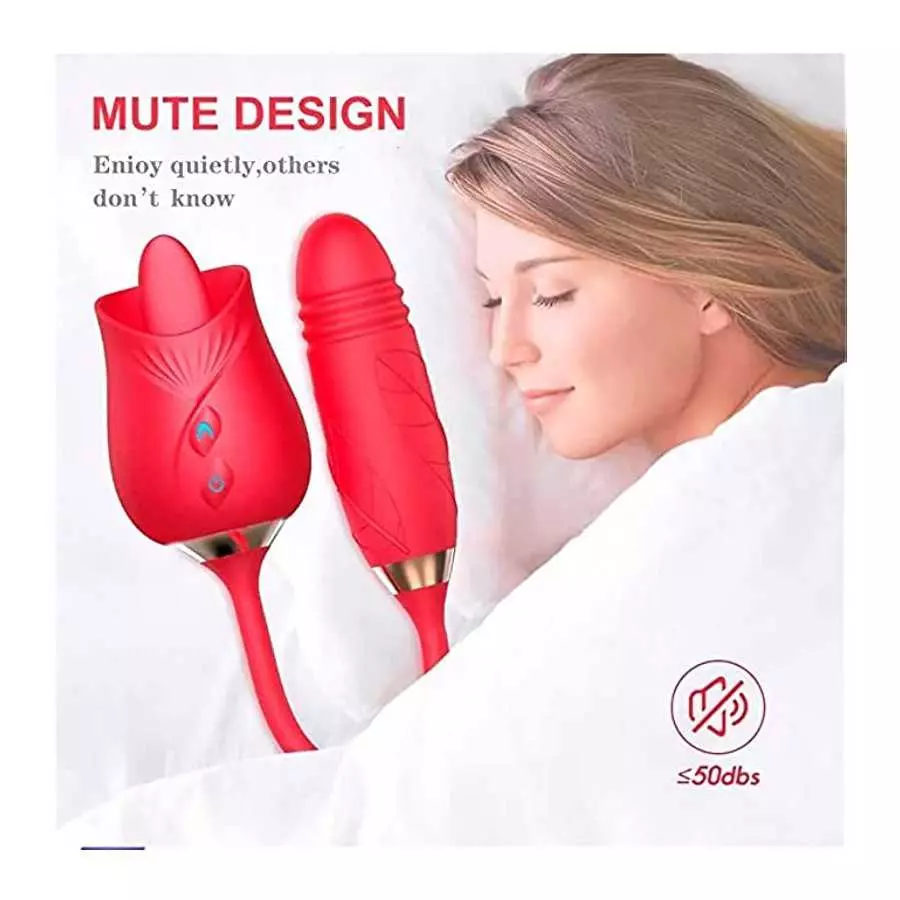 Rose Vibrator Toy for Women - 3 in 1 Clitoral Stimulator Tongue Licking Thrusting Vibrator with 10 Modes, Rose Adult Sex Toys Ga