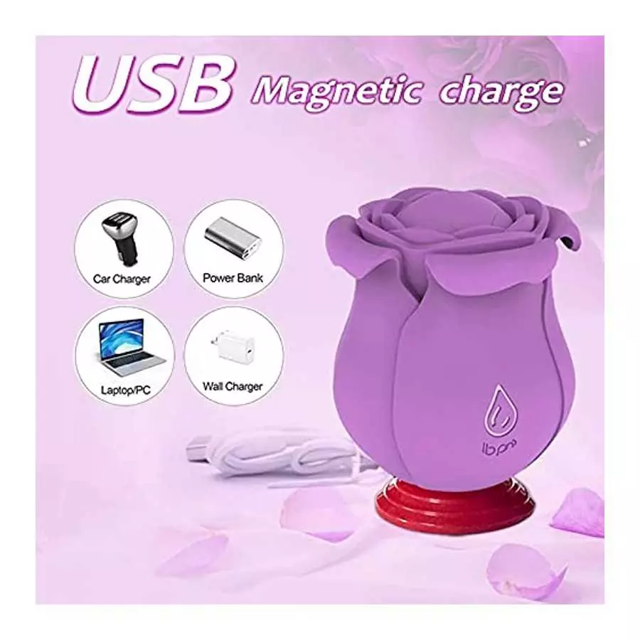 Pulsating Rose Sex Stimulator for Women,10 Modes Clitoralis Vibrator with 4 Vibrating Petals for Woman Self Pleasuring,Purple Wa