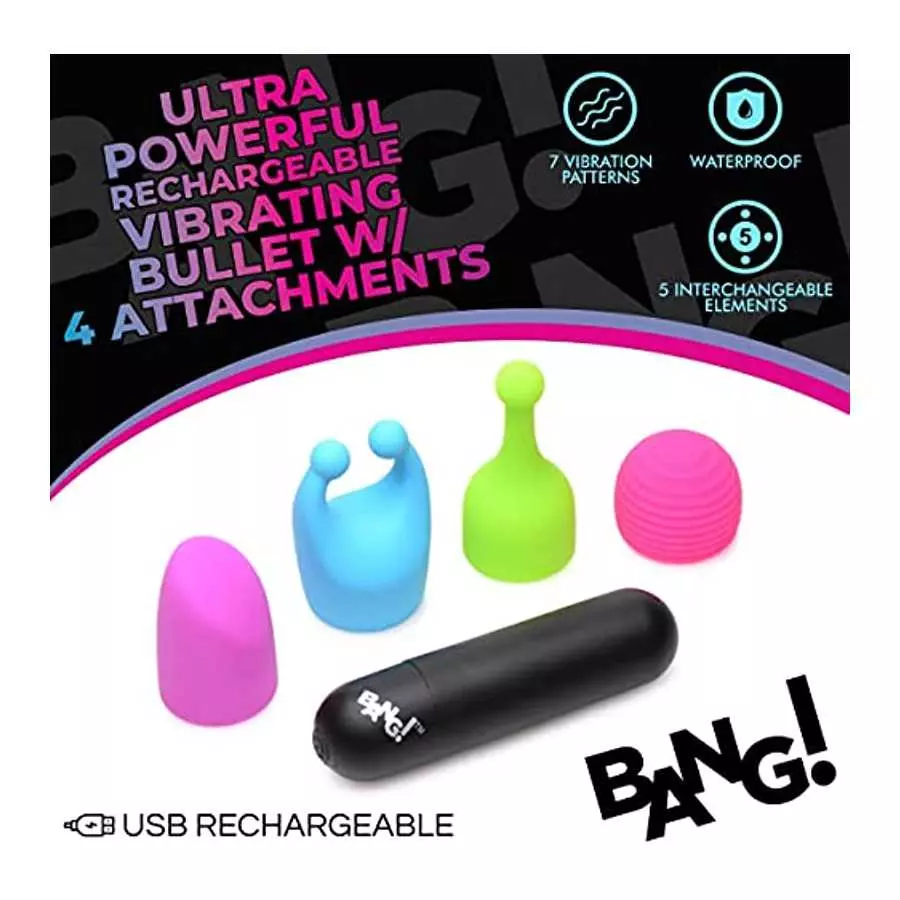 BANG! Bullet Vibrator Sex Toy for Women with 7 Vibrating Patterns and 4 Attachments. Adult Toys for Women and Couples Vibrator S