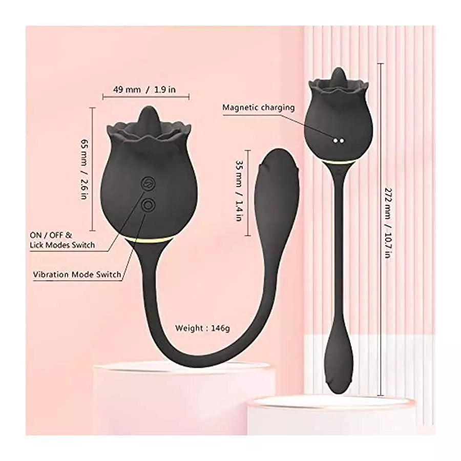 G Spot Rose Vibrator, Rose Toy Vibrator for Women, Tongue Licking Vibrator with Vibrating Egg, Dildo Stimulator Vaginal and Anal
