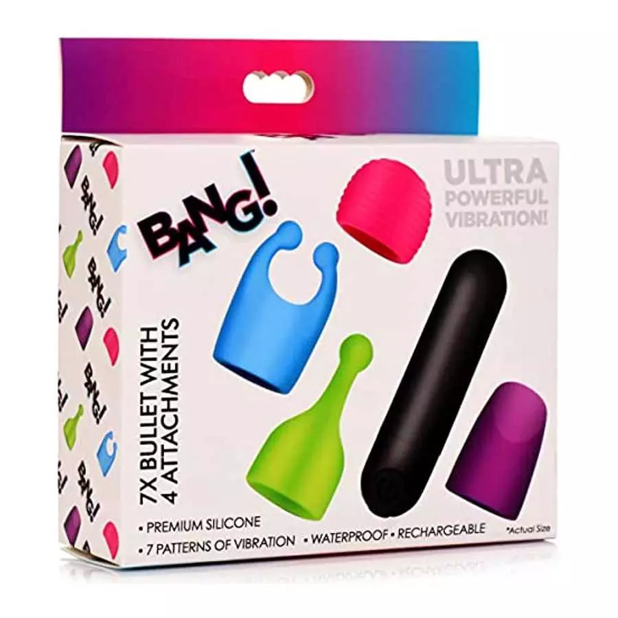BANG! Bullet Vibrator Sex Toy for Women with 7 Vibrating Patterns and 4 Attachments. Adult Toys for Women and Couples Vibrator S