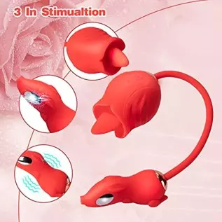 Rose Toys Vibrator for Woman, Clitoral Licking G Spot Vibrator, Dildo Clitoral Stimulator with 10 Thrusting & Licking Modes, Vag