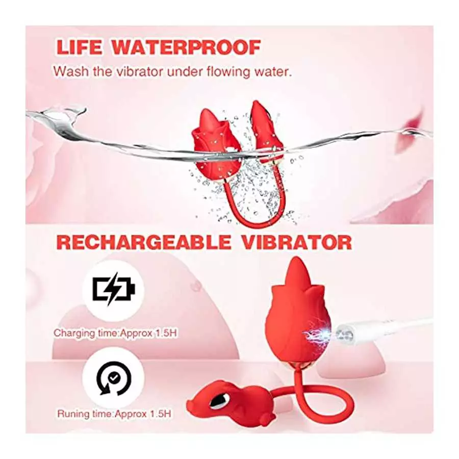 Rose Toys Vibrator for Woman, Clitoral Licking G Spot Vibrator, Dildo Clitoral Stimulator with 10 Thrusting & Licking Modes, Vag