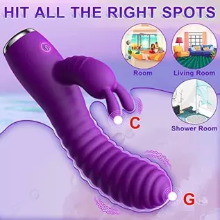 Rabbit Vibrator for G-spot Clitoral Stimulation, Powerful Dildo with 10 Vibration & Heating Function, Waterproof Adult Sex Toy f Rabbit Vibrator for G-spot Clitoral Stimulation, Powerful Dildo with 10 Vibration & Heating Function, Waterproof Adult Sex Toy f