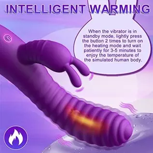 Rabbit Vibrator for G-spot Clitoral Stimulation, Powerful Dildo with 10 Vibration & Heating Function, Waterproof Adult Sex Toy f Rabbit Vibrator for G-spot Clitoral Stimulation, Powerful Dildo with 10 Vibration & Heating Function, Waterproof Adult Sex Toy f
