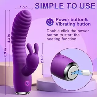 Rabbit Vibrator for G-spot Clitoral Stimulation, Powerful Dildo with 10 Vibration & Heating Function, Waterproof Adult Sex Toy f Rabbit Vibrator for G-spot Clitoral Stimulation, Powerful Dildo with 10 Vibration & Heating Function, Waterproof Adult Sex Toy f