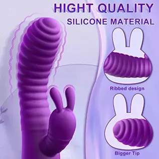 Rabbit Vibrator for G-spot Clitoral Stimulation, Powerful Dildo with 10 Vibration & Heating Function, Waterproof Adult Sex Toy f Rabbit Vibrator for G-spot Clitoral Stimulation, Powerful Dildo with 10 Vibration & Heating Function, Waterproof Adult Sex Toy f