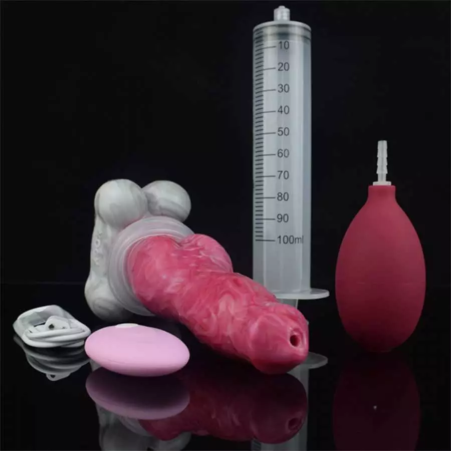 Realistic Squirting Dog Dildo 10 Vibration Modes 6.9 Inches Silicone Vibrating Dildos Big Knot Wireless Remote Control Sex Toy