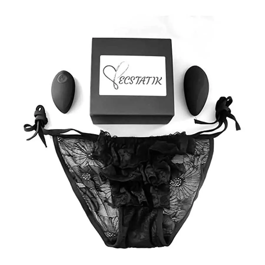 ECSTATIK Wearable Vibrator with Black Lace Panties - 5 Realistic Vibration Patterns & 5 Speeds | Cordless Remote Control Massage ECSTATIK Wearable Vibrator with Black Lace Panties - 5 Realistic Vibration Patterns & 5 Speeds | Cordless Remote Control Massage