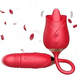 Rose Toy for Women Dildo Vibrator,2-in-1 Rose Vibrator for Women with 10 Tongue Licking & 10 Thrusting Vibrator ,G-Spot Vibrator