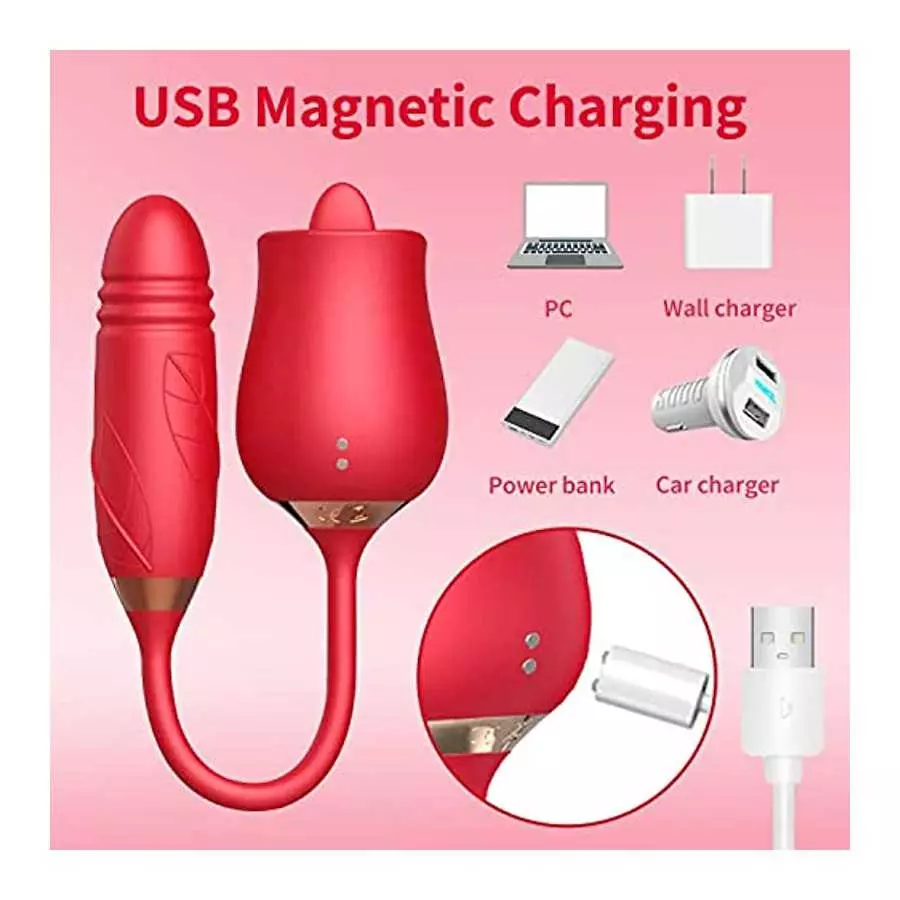 Rose Toy for Women Dildo Vibrator,2-in-1 Rose Vibrator for Women with 10 Tongue Licking & 10 Thrusting Vibrator ,G-Spot Vibrator