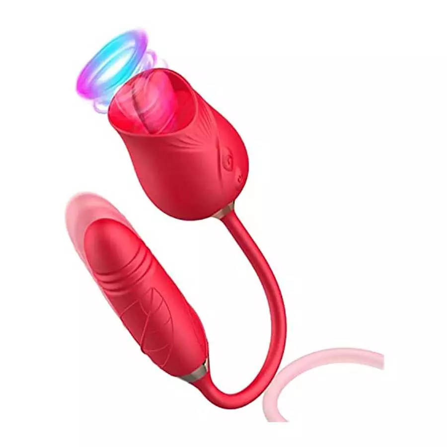Rose Toy for Women Dildo Vibrator,2-in-1 Rose Vibrator for Women with 10 Tongue Licking & 10 Thrusting Vibrator ,G-Spot Vibrator
