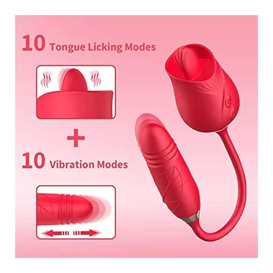 Rose Toy for Women Vibrator,2-in-1 Rose Vibrator for Women with 10 Tongue Licking & 10 Thrusting Vibrator Dildo,G-Spot Vibrator 