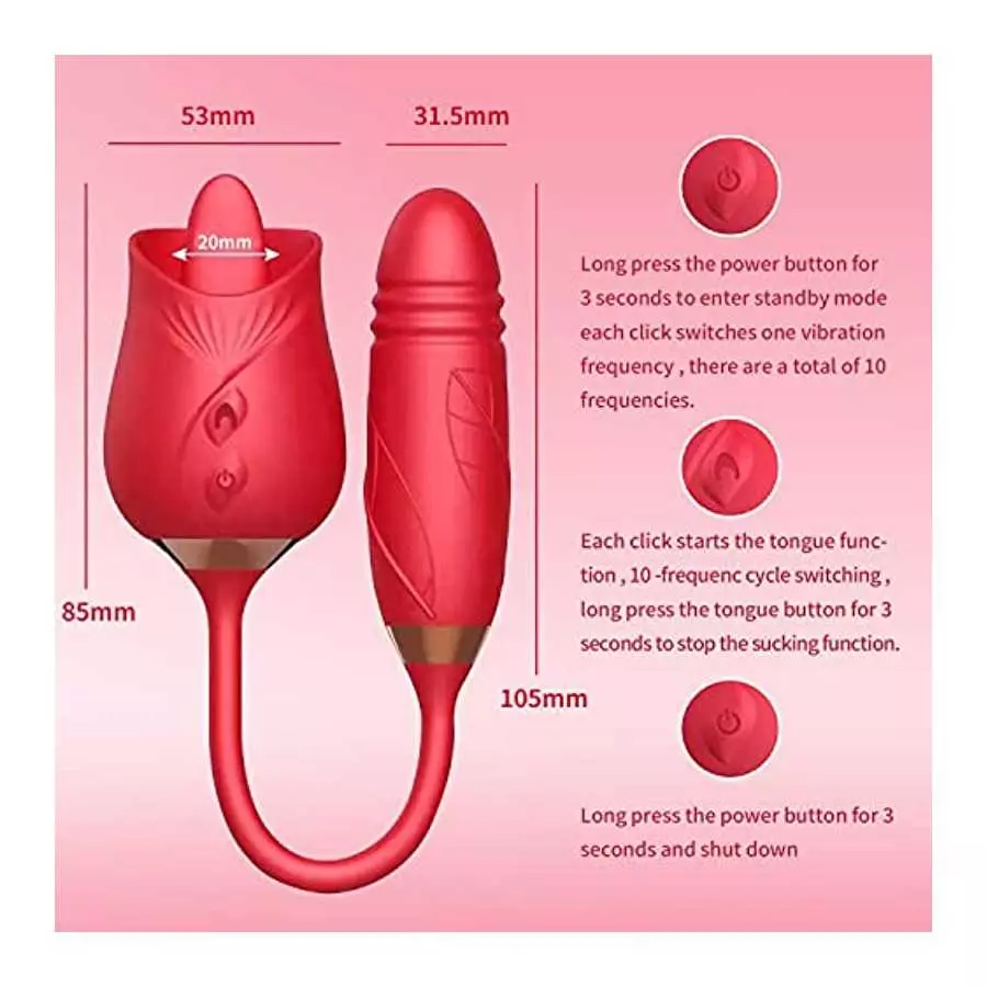 Rose Toy for Women Vibrator,2-in-1 Rose Vibrator for Women with 10 Tongue Licking & 10 Thrusting Vibrator Dildo,G-Spot Vibrator 
