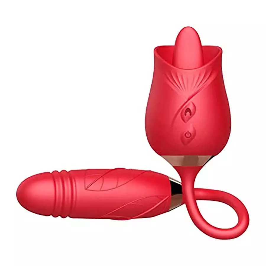 Rose Toy for Women Vibrator,2-in-1 Rose Vibrator for Women with 10 Tongue Licking & 10 Thrusting Vibrator Dildo,G-Spot Vibrator 