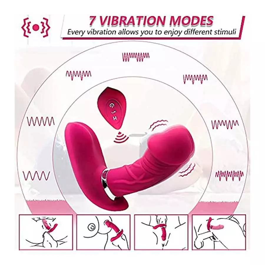 Wearable Vibrator for Women with 7 Vibration Modes, Thrust Clitoral G-spot Stimulator, Dual Motor Butterfly Realistic Dildo Vibr