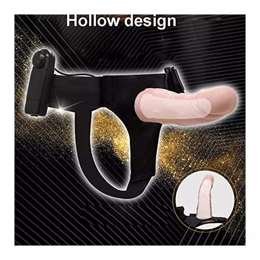 Strap-on Dildo Wearable Hollow Shaft Vibration Dildos for Men Realistic Adult Sex Toys with Wired Remote (Not for Women)