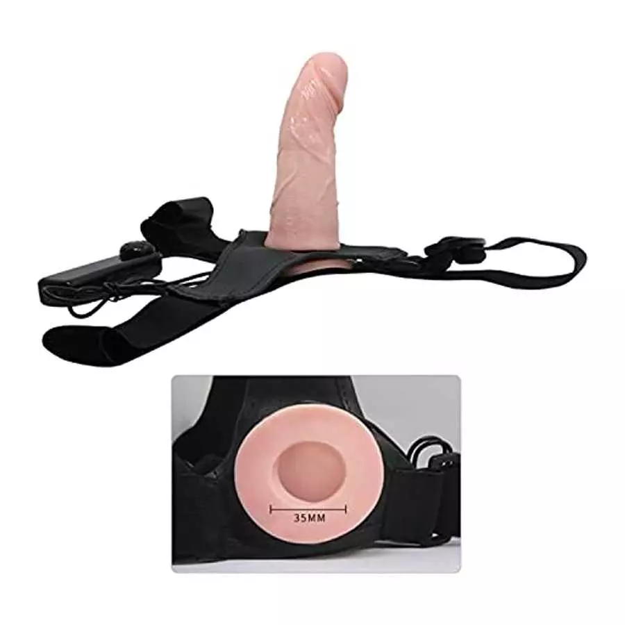 Strap-on Dildo Wearable Hollow Shaft Vibration Dildos for Men Realistic Adult Sex Toys with Wired Remote (Not for Women)