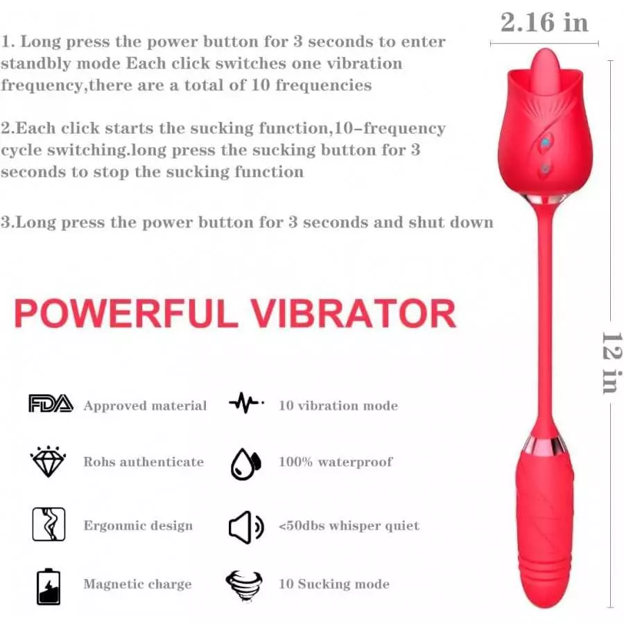 Rose Sex Toy for Women Clitoral Stimulation Licking Rose Vibrator with 10 Modes for Adults Rose Sex Toys for Female ，Rose Vibrat