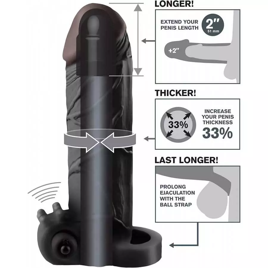 Pipedream Fantasy X-tension Vibrating Real Feel, Black, 2 Inch