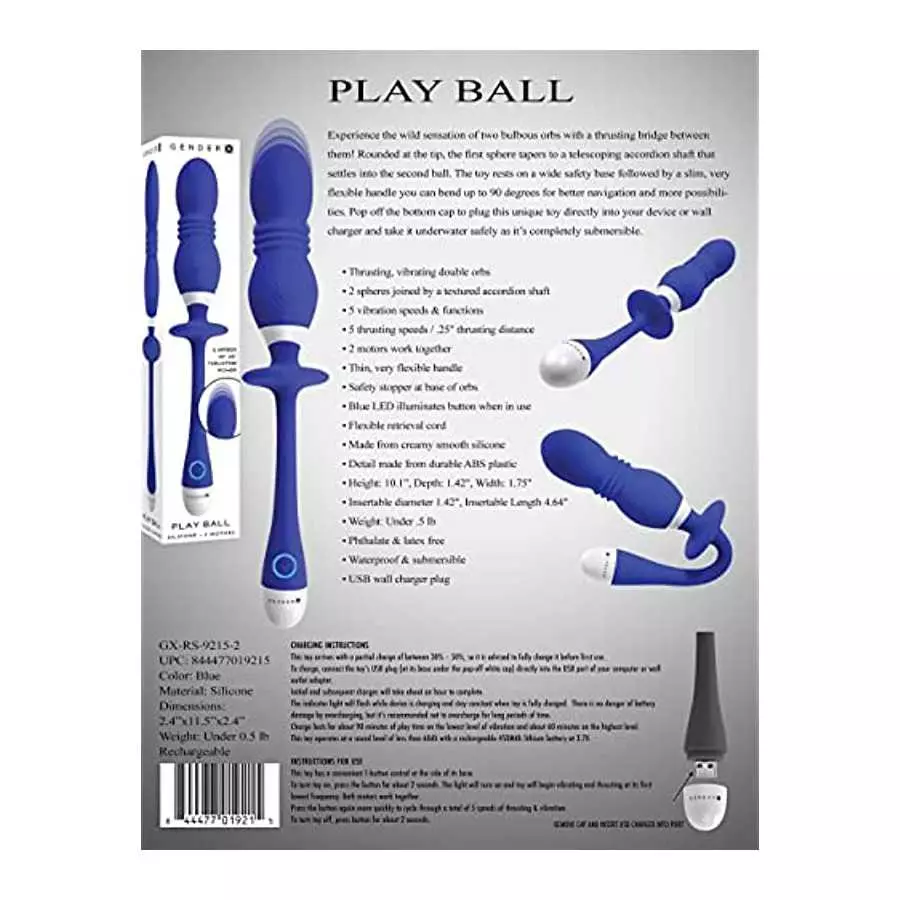 Gender X - Play Ball - 8 Speeds of Thrusting Power -Rechargeable Silicone Vibrating Double Orbs - 2 Motors - Vibrator - Blue