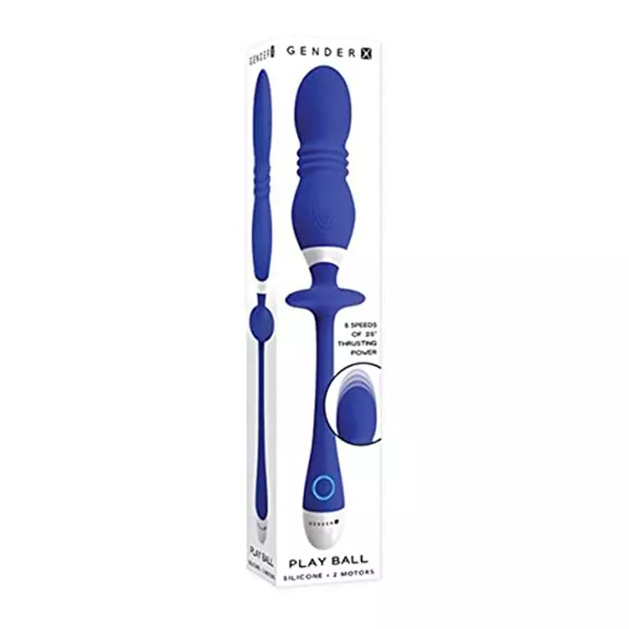 Gender X - Play Ball - 8 Speeds of Thrusting Power -Rechargeable Silicone Vibrating Double Orbs - 2 Motors - Vibrator - Blue