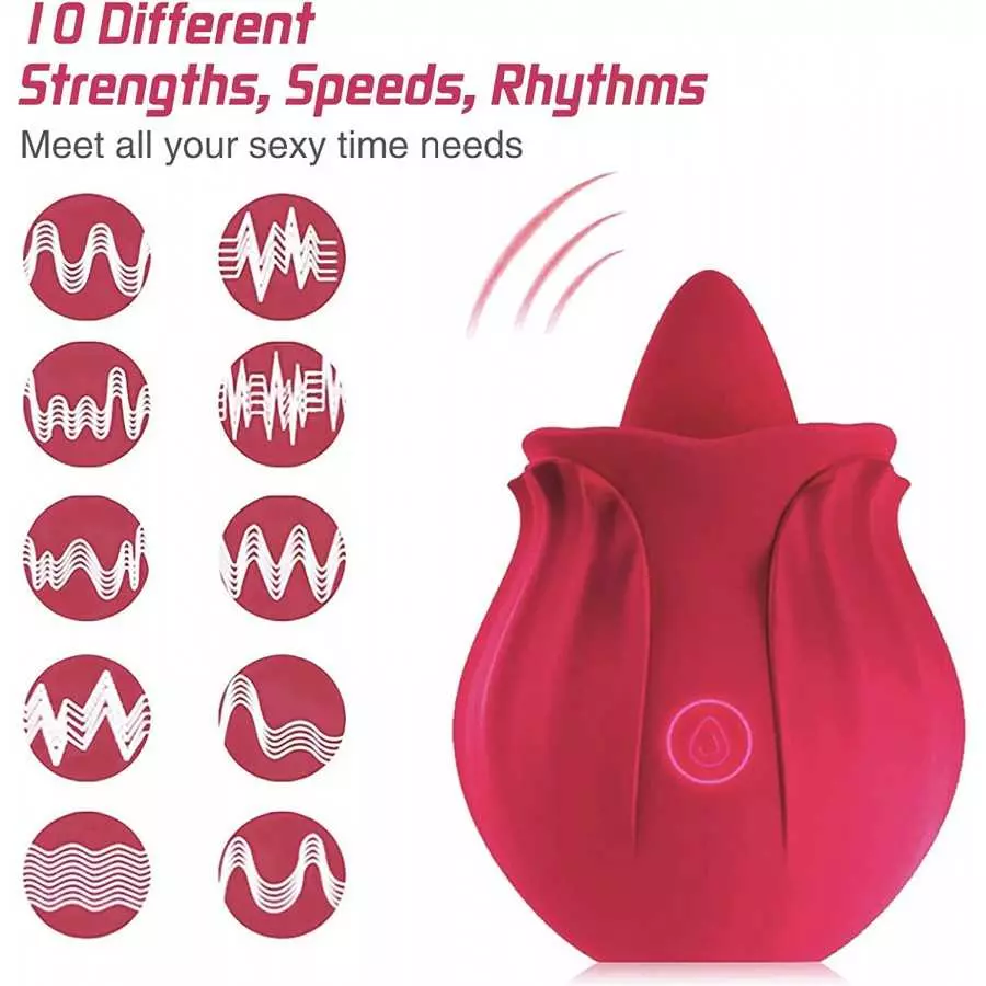 Rose Vibrator Toy for Women - 3 in 1 Clitoral Stimulator Tongue Licking Thrusting Vibrator with 10 Modes, Rose Adult Sex Toys Ga