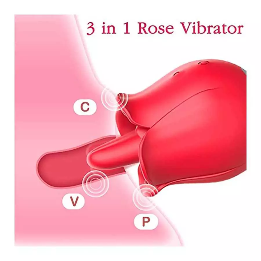 Rose Vibrator Toy for Women - 3 in 1 Clitoral Stimulator Tongue Licking Thrusting Vibrator with 10 Modes, Rose Adult Sex Toys Ga