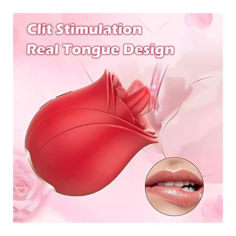 Rose Vibrator Toy for Women - 3 in 1 Clitoral Stimulator Tongue Licking Thrusting Vibrator with 10 Modes, Rose Adult Sex Toys Ga