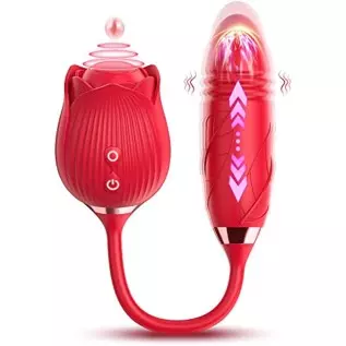 Rose Toy Vibrator, 3 in 1 Rose Sex Stimulator for Women with 10 Thrusting Vibrating & Licking Modes, Sexual Pleasure Tools for W