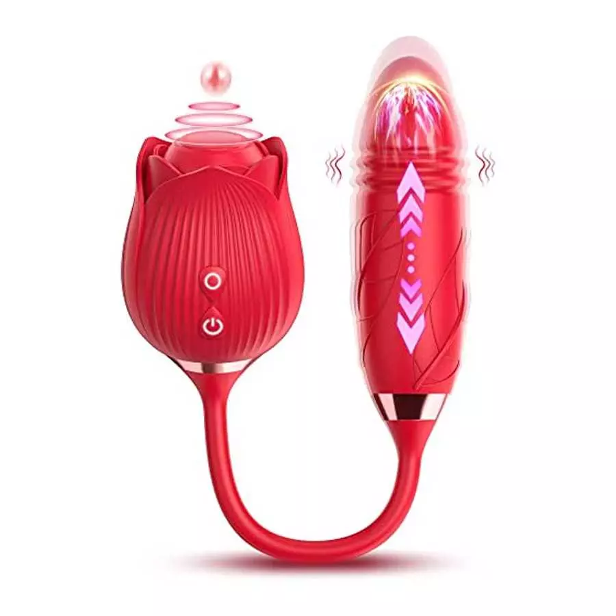 Rose Toy Vibrator, 3 in 1 Rose Sex Stimulator for Women with 10 Thrusting Vibrating & Licking Modes, Sexual Pleasure Tools for W Rose Toy Vibrator, 3 in 1 Rose Sex Stimulator for Women with 10 Thrusting Vibrating & Licking Modes, Sexual Pleasure Tools for W