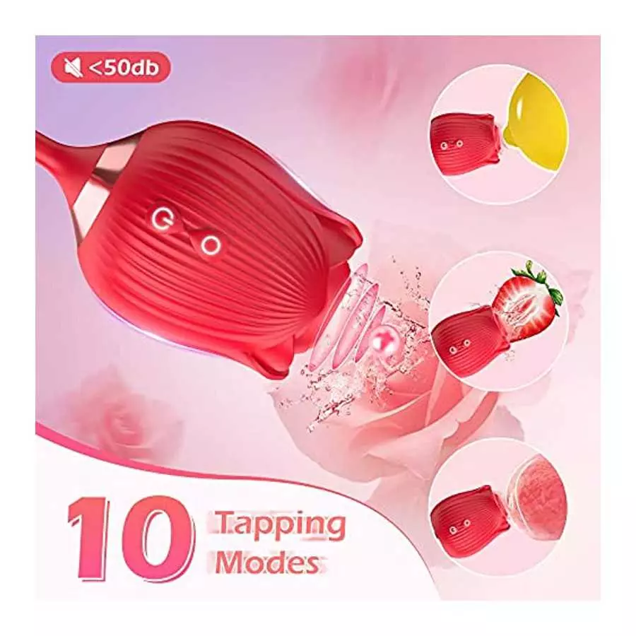 Rose Toy Vibrator, 3 in 1 Rose Sex Stimulator for Women with 10 Thrusting Vibrating & Licking Modes, Sexual Pleasure Tools for W