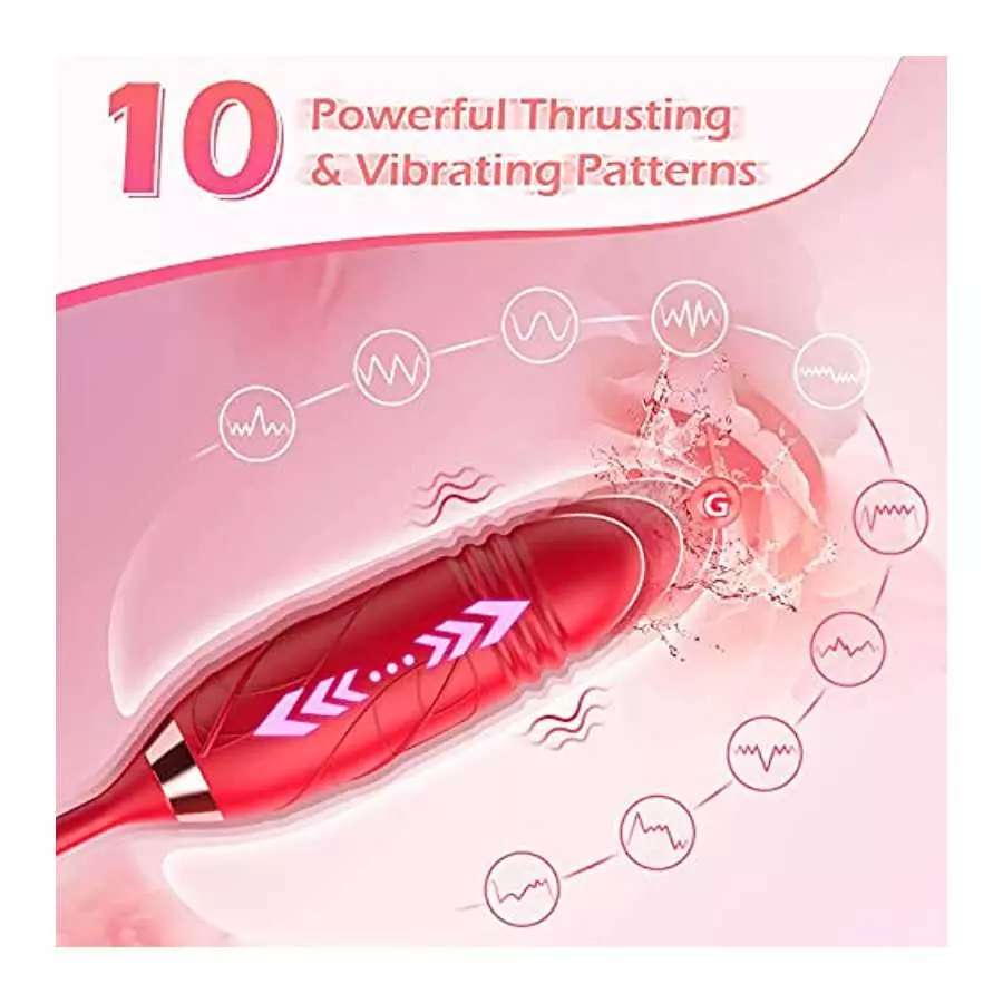 Rose Toy Vibrator, 3 in 1 Rose Sex Stimulator for Women with 10 Thrusting Vibrating & Licking Modes, Sexual Pleasure Tools for W