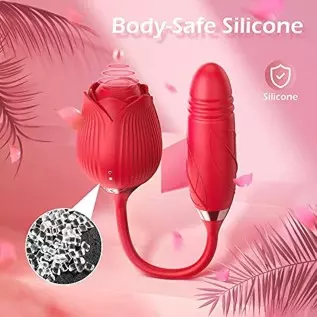 Rose Toy Vibrator, 3 in 1 Rose Sex Stimulator for Women with 10 Thrusting Vibrating & Licking Modes, Sexual Pleasure Tools for W Rose Toy Vibrator, 3 in 1 Rose Sex Stimulator for Women with 10 Thrusting Vibrating & Licking Modes, Sexual Pleasure Tools for W