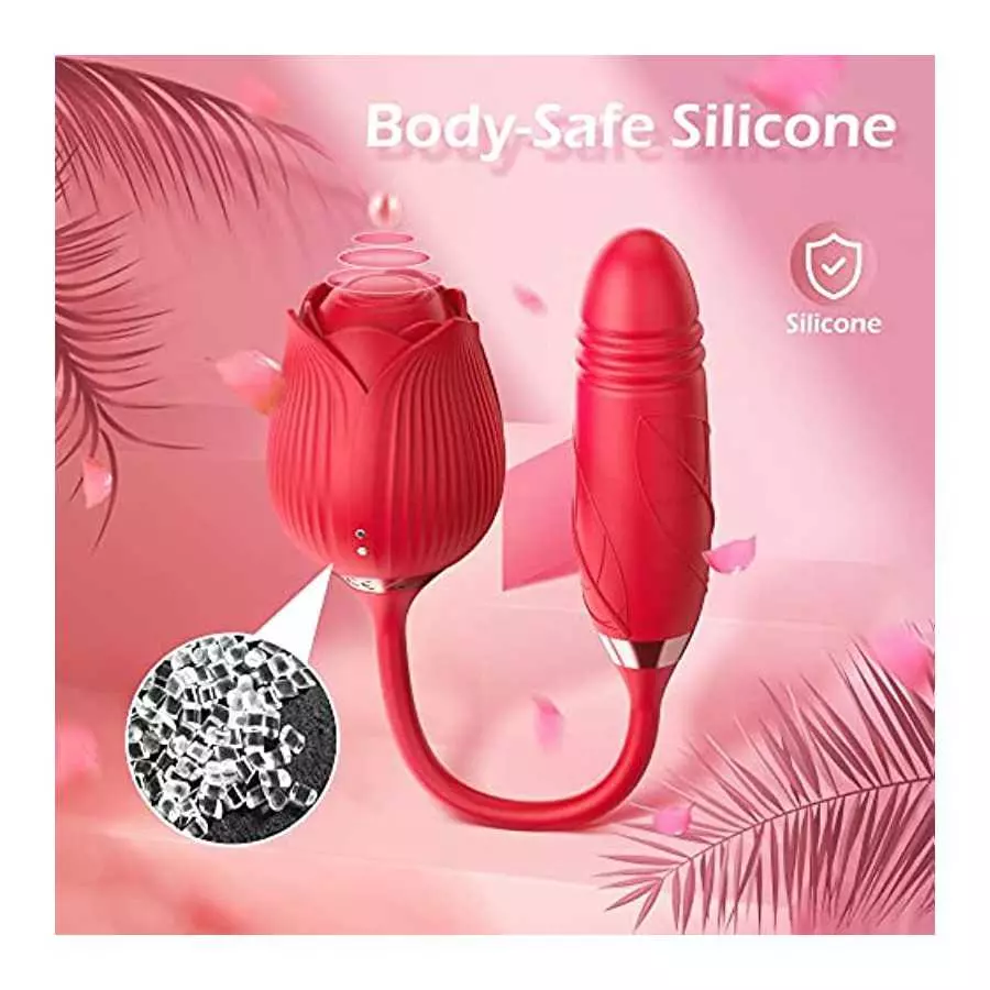Rose Toy Vibrator, 3 in 1 Rose Sex Stimulator for Women with 10 Thrusting Vibrating & Licking Modes, Sexual Pleasure Tools for W