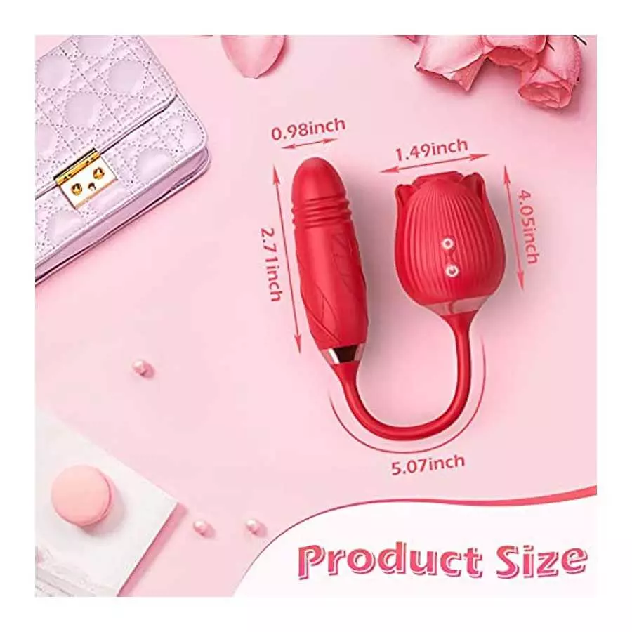 Rose Toy Vibrator, 3 in 1 Rose Sex Stimulator for Women with 10 Thrusting Vibrating & Licking Modes, Sexual Pleasure Tools for W