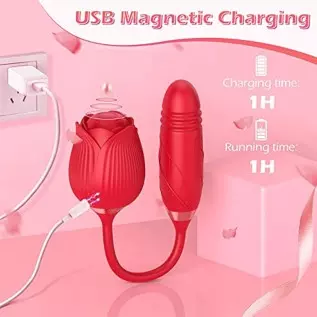 Rose Toy Vibrator, 3 in 1 Rose Sex Stimulator for Women with 10 Thrusting Vibrating & Licking Modes, Sexual Pleasure Tools for W Rose Toy Vibrator, 3 in 1 Rose Sex Stimulator for Women with 10 Thrusting Vibrating & Licking Modes, Sexual Pleasure Tools for W