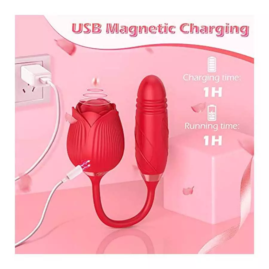 Rose Toy Vibrator, 3 in 1 Rose Sex Stimulator for Women with 10 Thrusting Vibrating & Licking Modes, Sexual Pleasure Tools for W