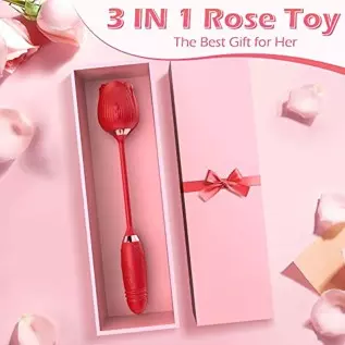 Rose Toy Vibrator, 3 in 1 Rose Sex Stimulator for Women with 10 Thrusting Vibrating & Licking Modes, Sexual Pleasure Tools for W Rose Toy Vibrator, 3 in 1 Rose Sex Stimulator for Women with 10 Thrusting Vibrating & Licking Modes, Sexual Pleasure Tools for W