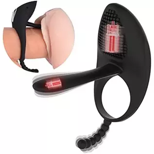 Vibrating Cock Ring with Tongue Clitoral Stimulator Raised Nodules Anal Beads for Couple Play, Utimi Penis Ring Wearable Vibrato