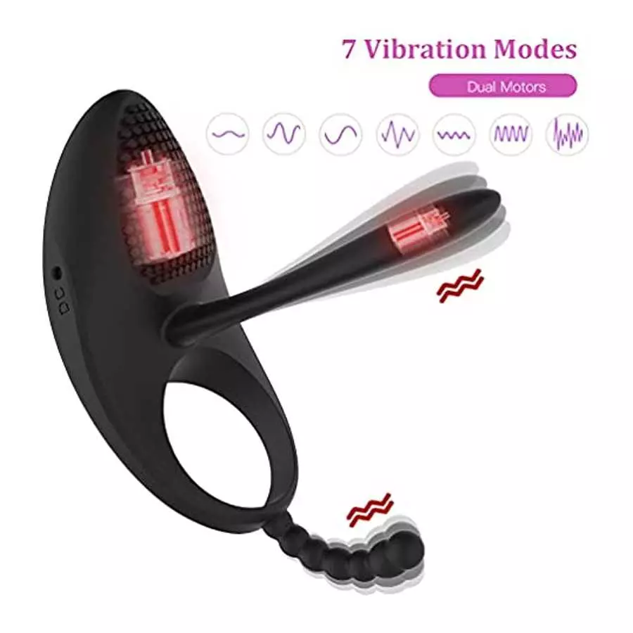 Vibrating Cock Ring with Tongue Clitoral Stimulator Raised Nodules Anal Beads for Couple Play, Utimi Penis Ring Wearable Vibrato