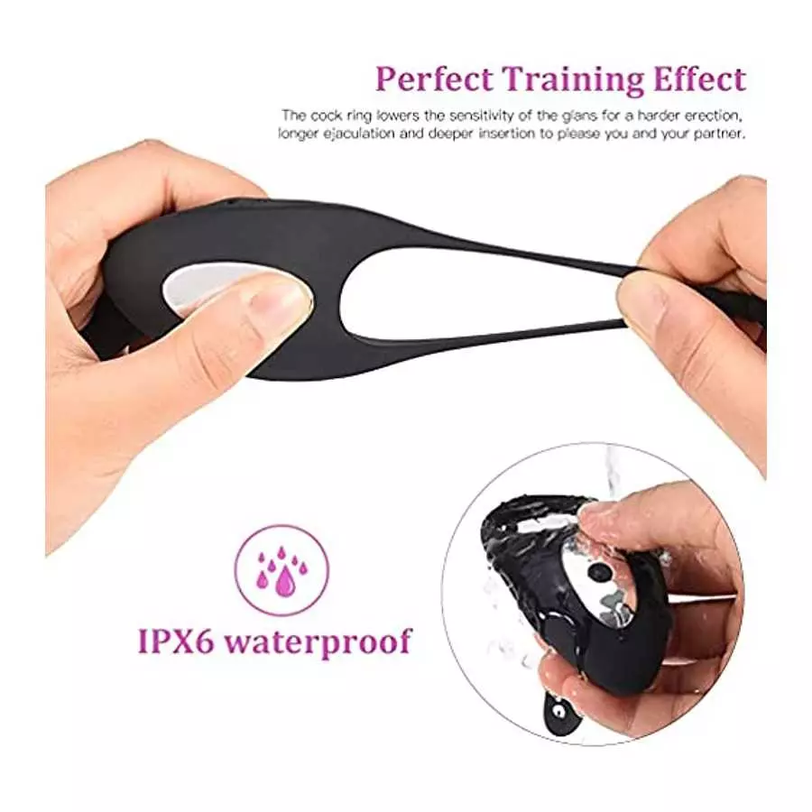 Vibrating Cock Ring with Tongue Clitoral Stimulator Raised Nodules Anal Beads for Couple Play, Utimi Penis Ring Wearable Vibrato