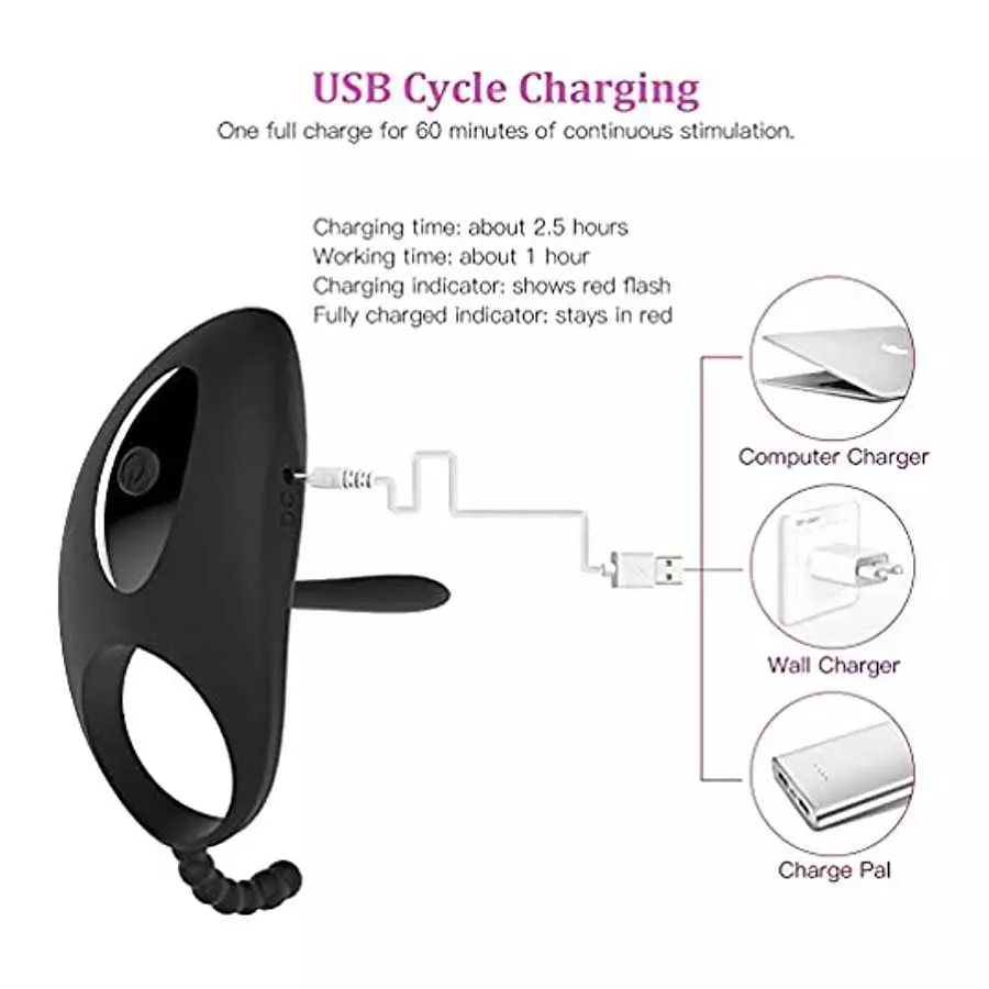 Vibrating Cock Ring with Tongue Clitoral Stimulator Raised Nodules Anal Beads for Couple Play, Utimi Penis Ring Wearable Vibrato