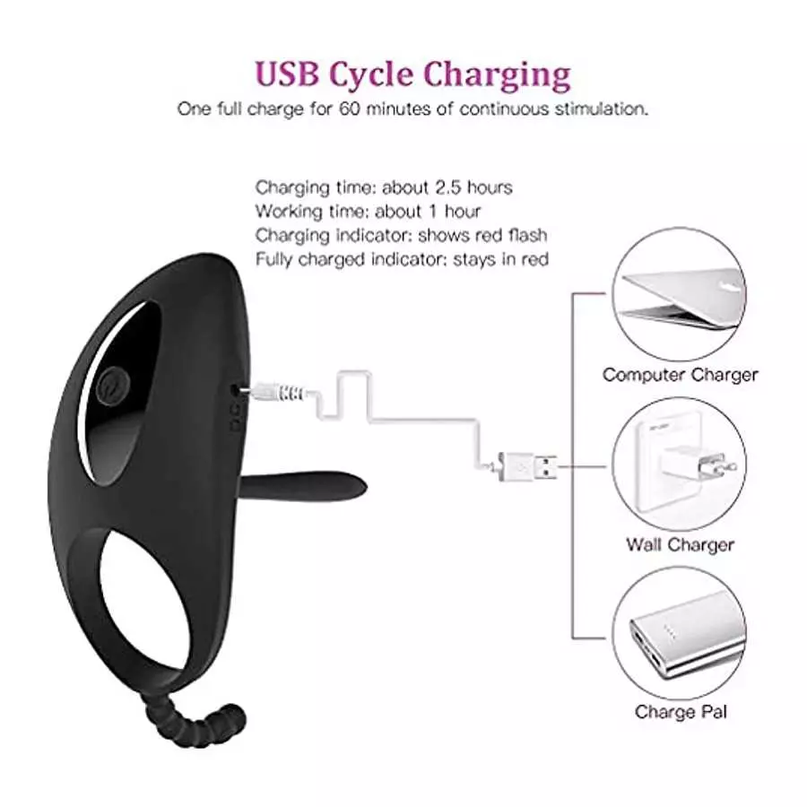 Vibrating Cock Ring with Tongue Clitoral Stimulator Raised Nodules Anal Beads for Couple Play, Utimi Penis Ring Wearable Vibrato