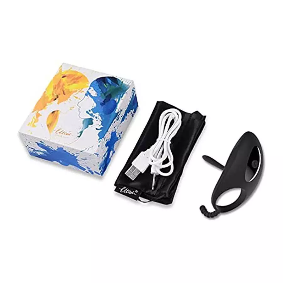 Vibrating Cock Ring with Tongue Clitoral Stimulator Raised Nodules Anal Beads for Couple Play, Utimi Penis Ring Wearable Vibrato