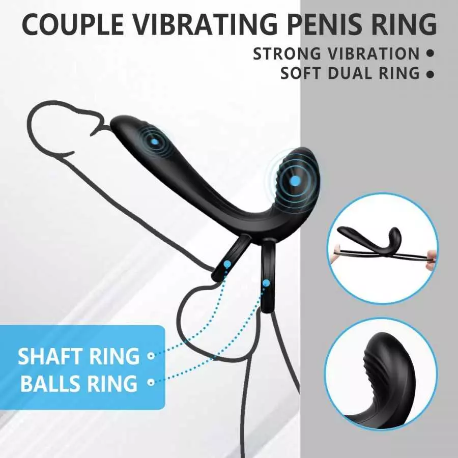 Couple Vibrator with Dual Penis Ring, 10 Vibrating Mode G-spot and Clitor Simulator 3 in 1 Vibrator Rechargeable Waterproof Adul