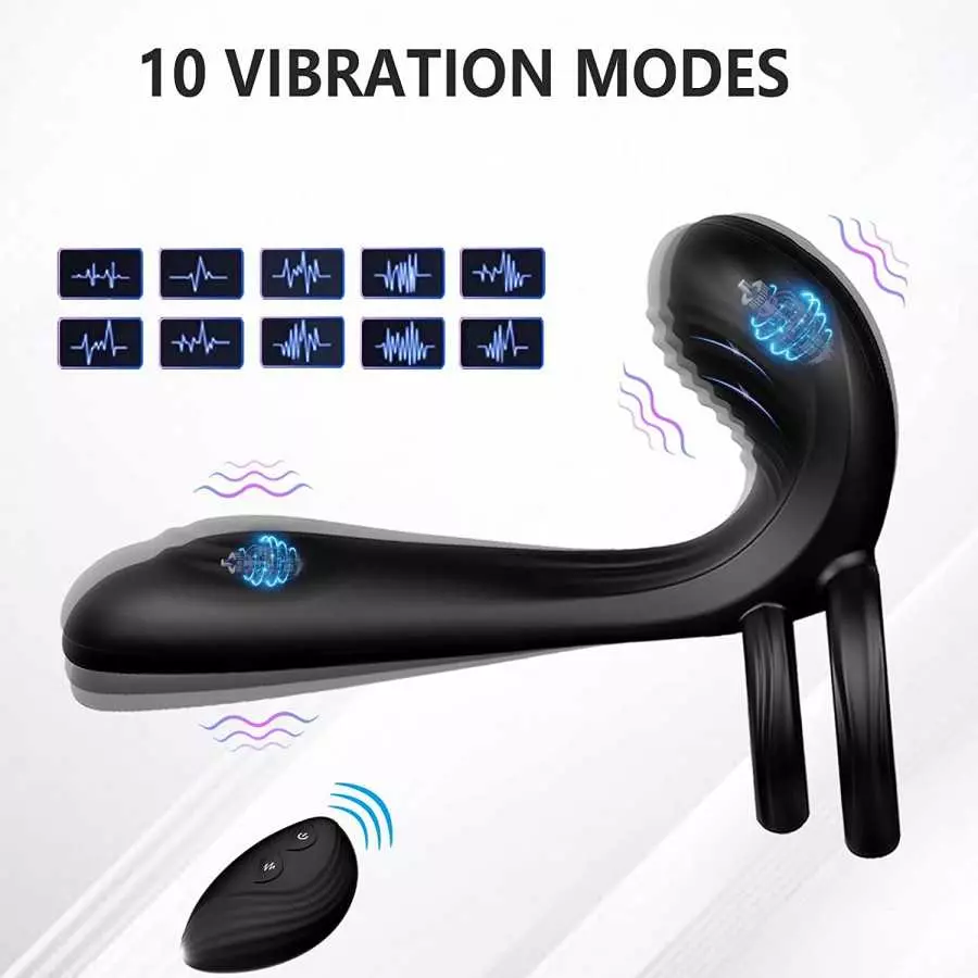 Couple Vibrator with Dual Penis Ring, 10 Vibrating Mode G-spot and Clitor Simulator 3 in 1 Vibrator Rechargeable Waterproof Adul