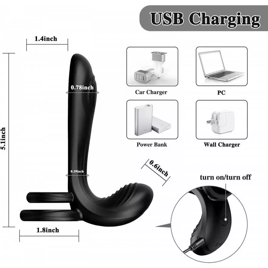 Couple Vibrator with Dual Penis Ring, 10 Vibrating Mode G-spot and Clitor Simulator 3 in 1 Vibrator Rechargeable Waterproof Adul