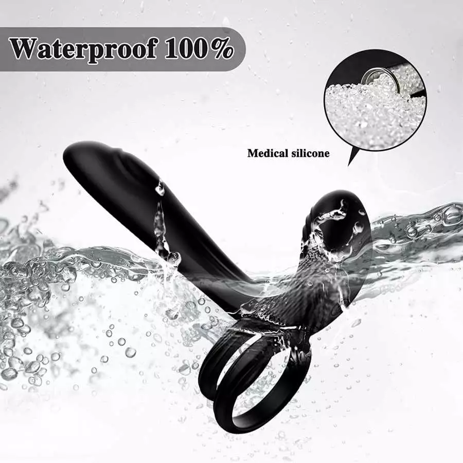 Couple Vibrator with Dual Penis Ring, 10 Vibrating Mode G-spot and Clitor Simulator 3 in 1 Vibrator Rechargeable Waterproof Adul