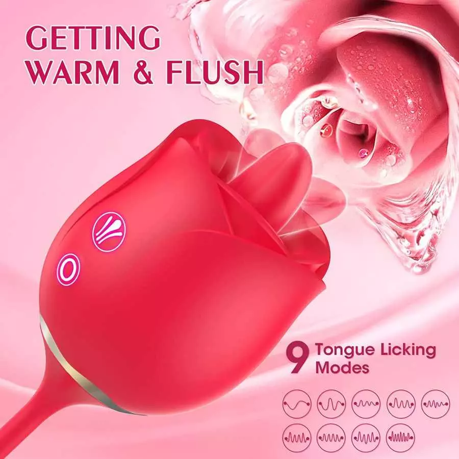 Rose Sex Toy Dildo Vibrator, 3in 1 Adult Toys Couple Sex Toys for Woman, 9 Tongue Licking & 9 Thrusting Dildo Female Vibrating W